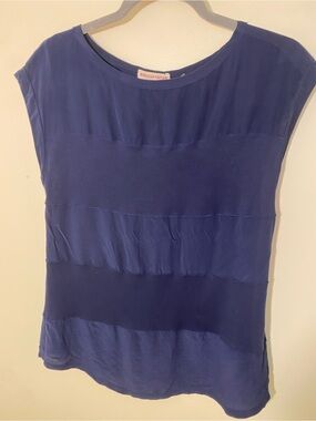 Rebecca Taylor Navy Blue Layered Cap-Sleeve Top